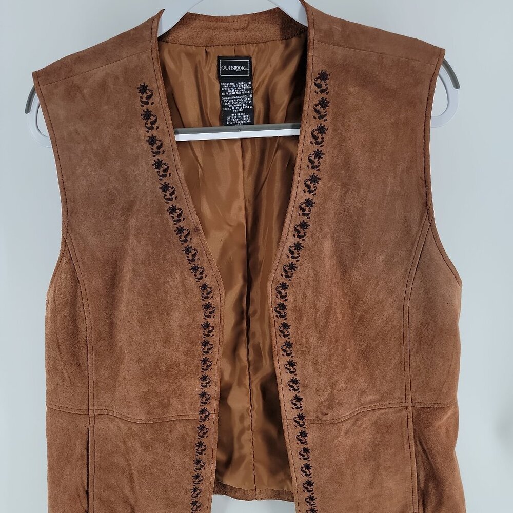 Outbrook Women’s Genuine Leather Suede Vest XL | Brown Western Boho Embroidered - Picture 2 of 7